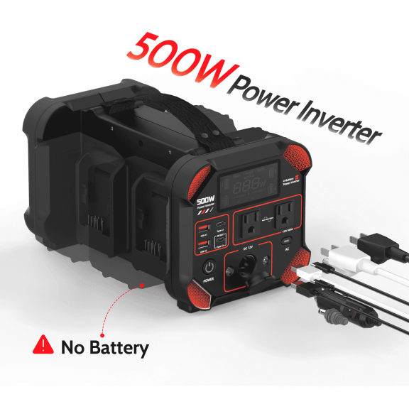 500W Pure Sine Wave Inverter Compatible with Mil-waukee 18V Battery, DC 18V to AC 120V, Convert Battery Power To AC Anywhere - Camping, Travel & Emergency Backup(No Battery)