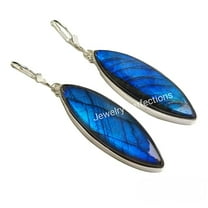 925 Sterling Silver Blue Labradorite Dangle Earrings, Bohemian Marquise Gemstone Drop Earrings for Women