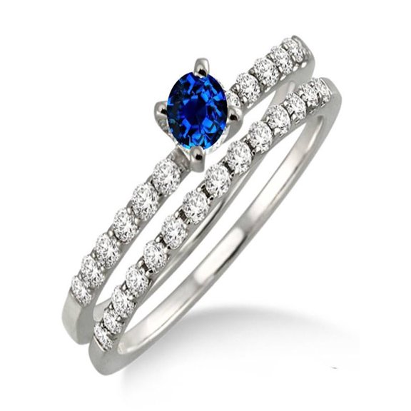 1.25 Carat Sapphire and Diamond Bridal Set on 10k White Gold