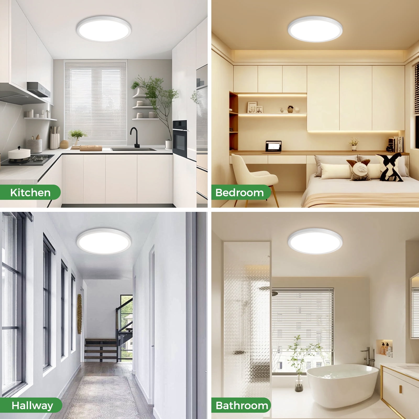 HOVMAP LED Flush Mount Ceiling Light Fixture, 7Inch 15W, Dimmable& 5CCT Adjustable Low Profile Ceiling Lights, 1500LM Round Lamp for Bathroom, Closet, Kitchen, Hallway, White, White