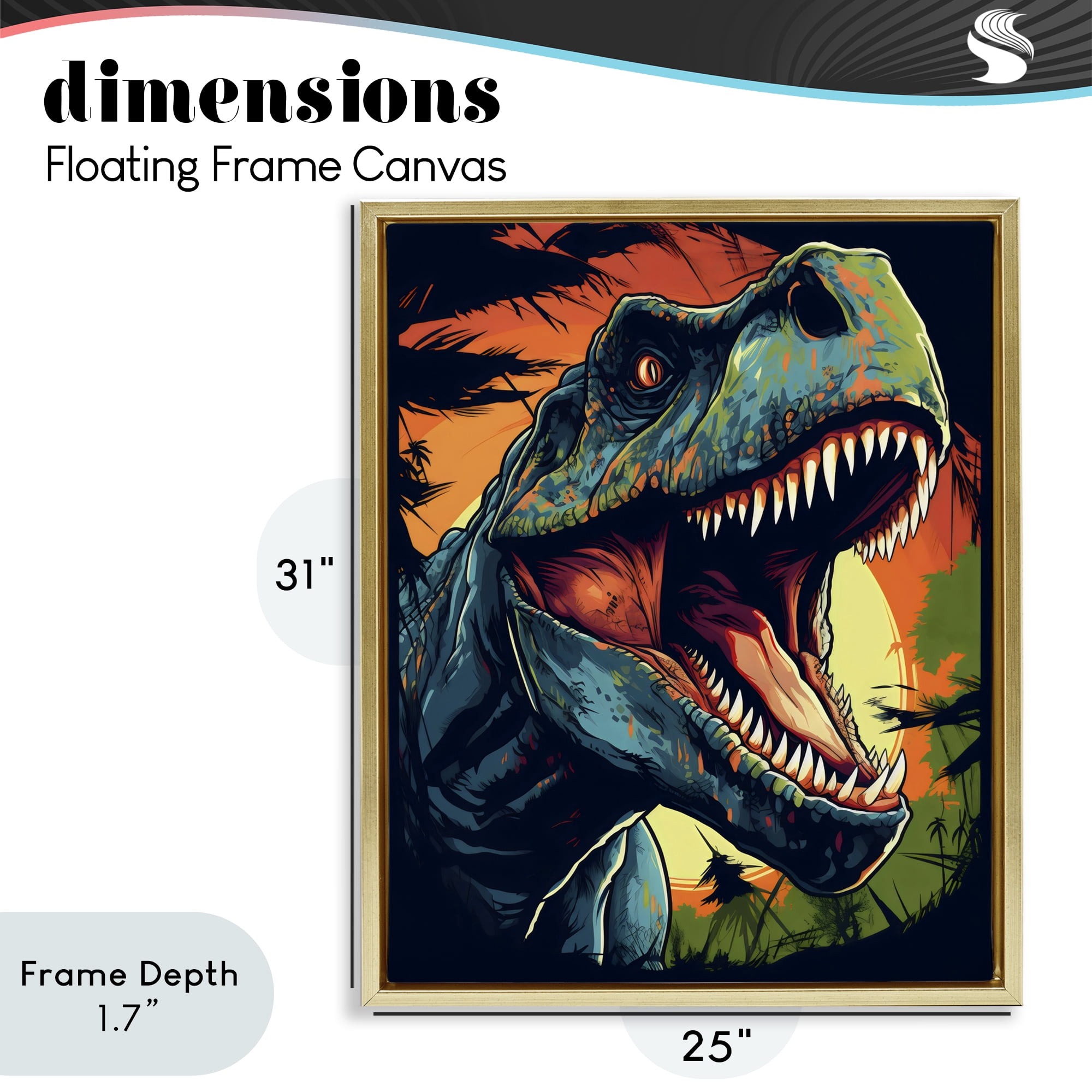 Stupell Industries Dino Roar at Sunset Gold Framed Floater Canvas Wall Art, design by Creative Studio