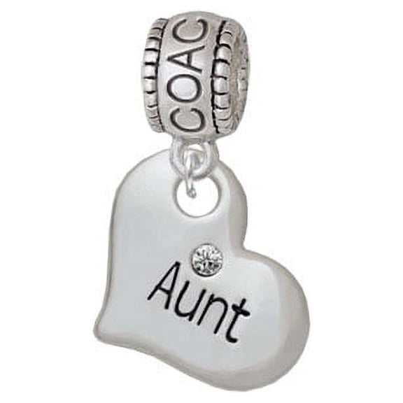 Large ''Aunt'' Heart with Clear Crystal - Coach Charm Bead