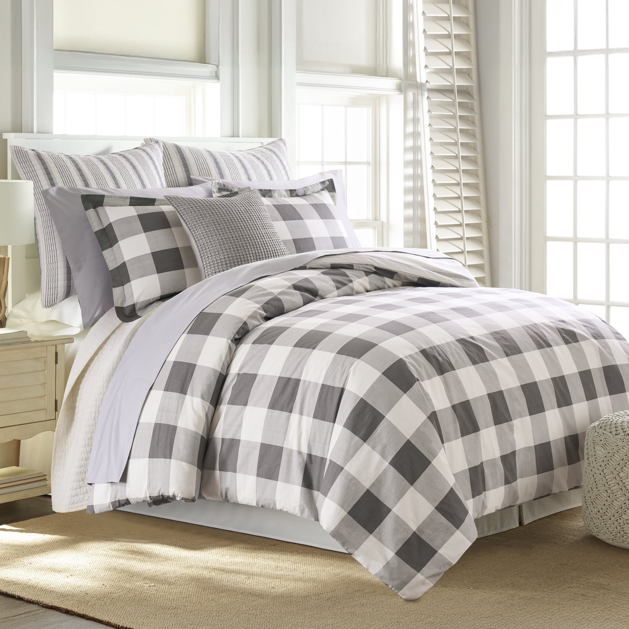 Levtex Home - Camden Duvet Cover Set - Twin/Twin XL Duvet Cover + Two Standard Pillowcases - Buffalo Check in Grey and Cream - Duvet Cover Size (66 x 88 in.) and Pillowcase Size (26 x 20 in. )