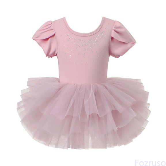 Fozruso Vintage Girls Dress Girls Ballet Dress With Mesh Skirt And Back Rhinestone Detail Short Sleeve Tutu Leotard For Dance Performance And Party Sizes 5-6 Years