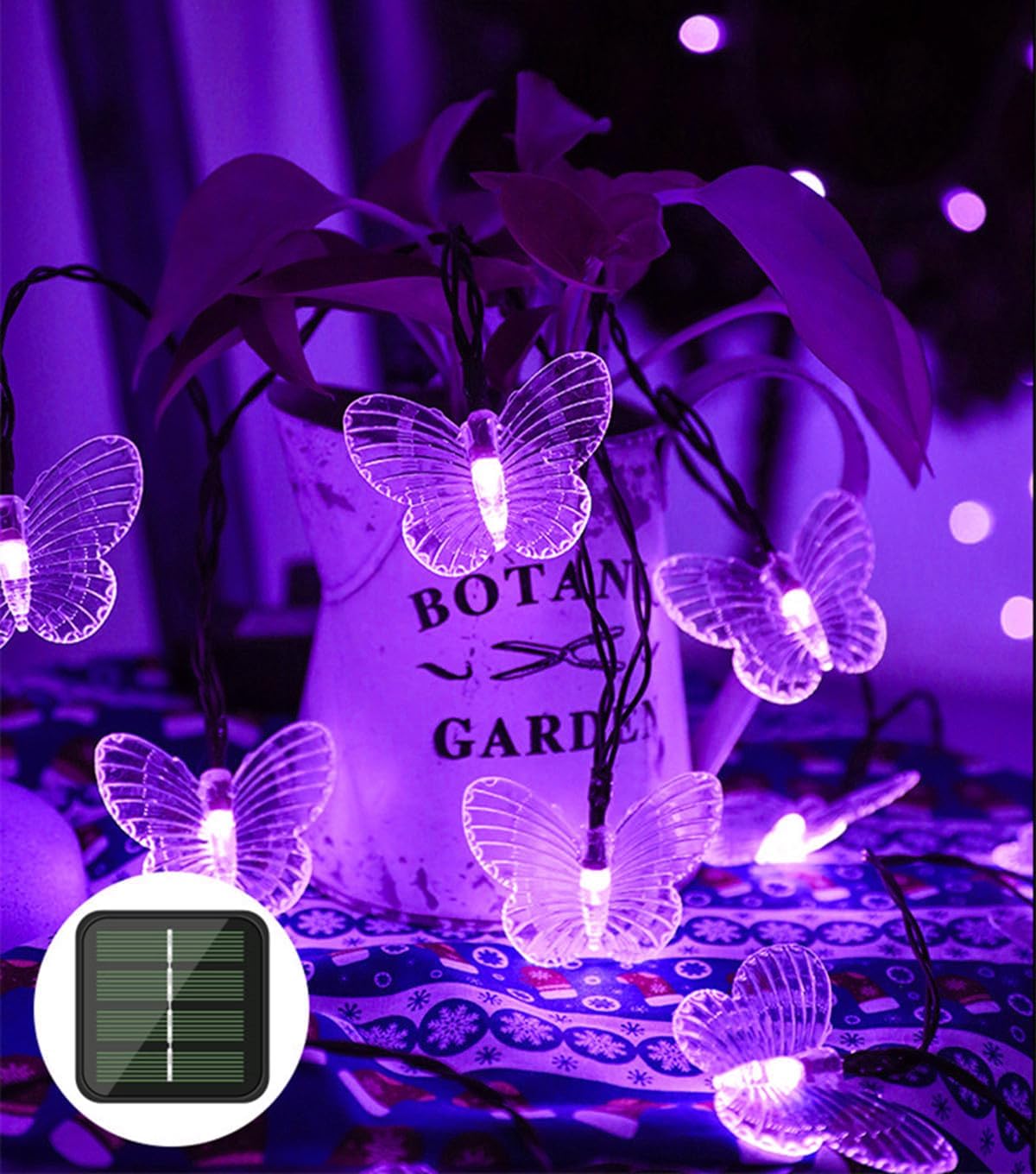 Huiyi LED Butterfly String Lights, 7m 50LED Outdoor Solar Powered String Light 8Mode Indoor for Lighting for Lawn Patio Wedding Party Decor
