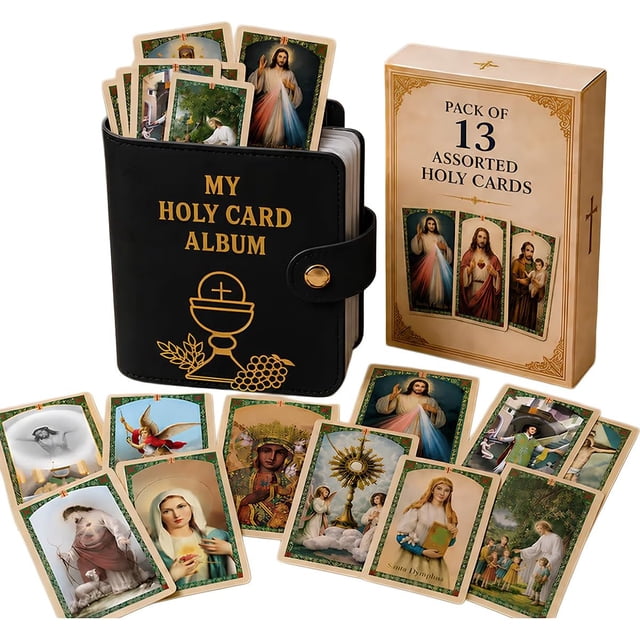 Leather Holy Card Pocket Card Organizer With 13 Catholic Cards