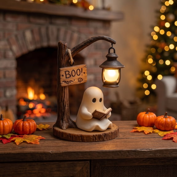 Halloween Lamp, Cute Ghost Reading Lantern Night Light, 3D LED Ghost Light for Desk Mantel Decor, Boo Ghost Accent