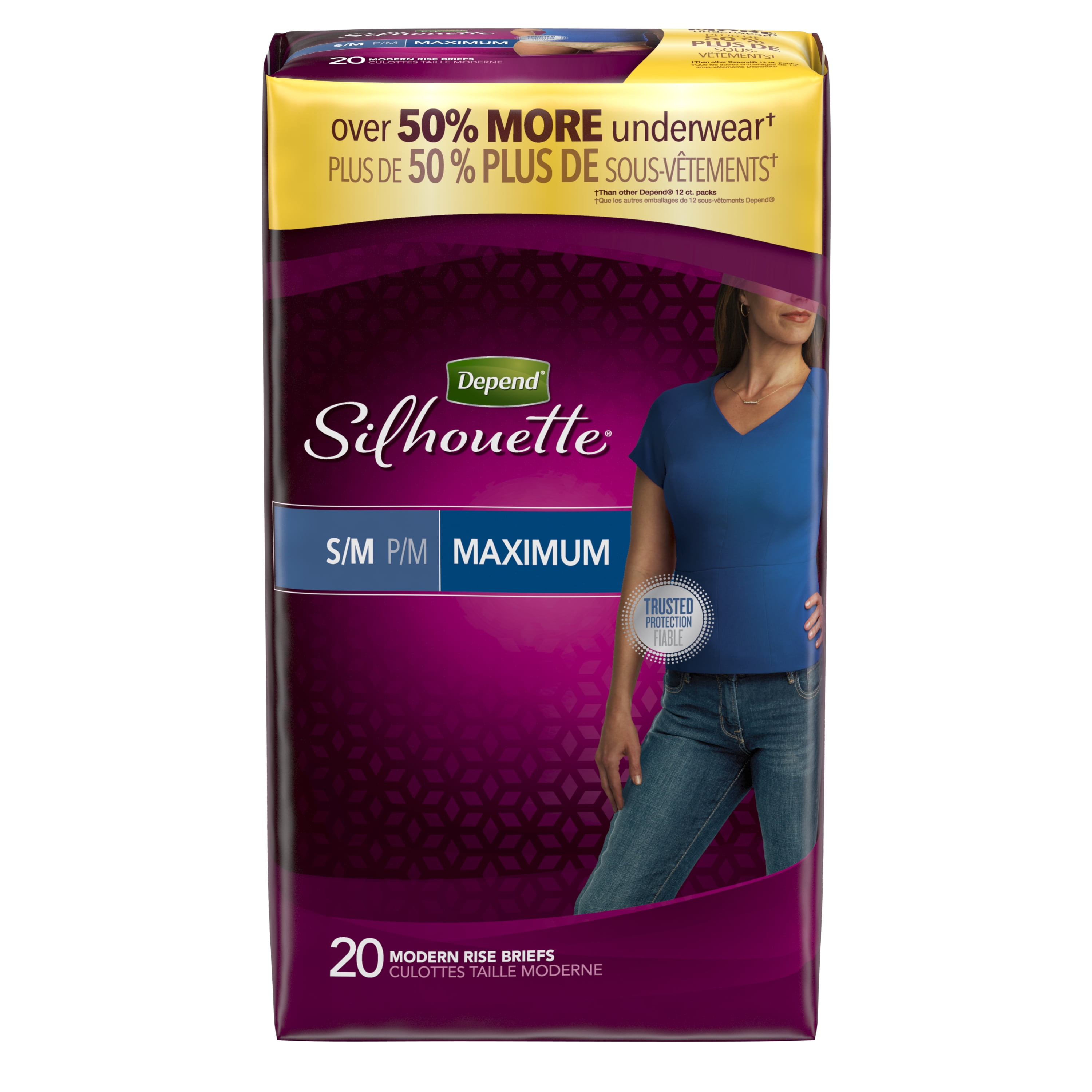 Depend Silhouette Incontinence Underwear for Women, Maximum Absorbency, S/M, 20 Ct