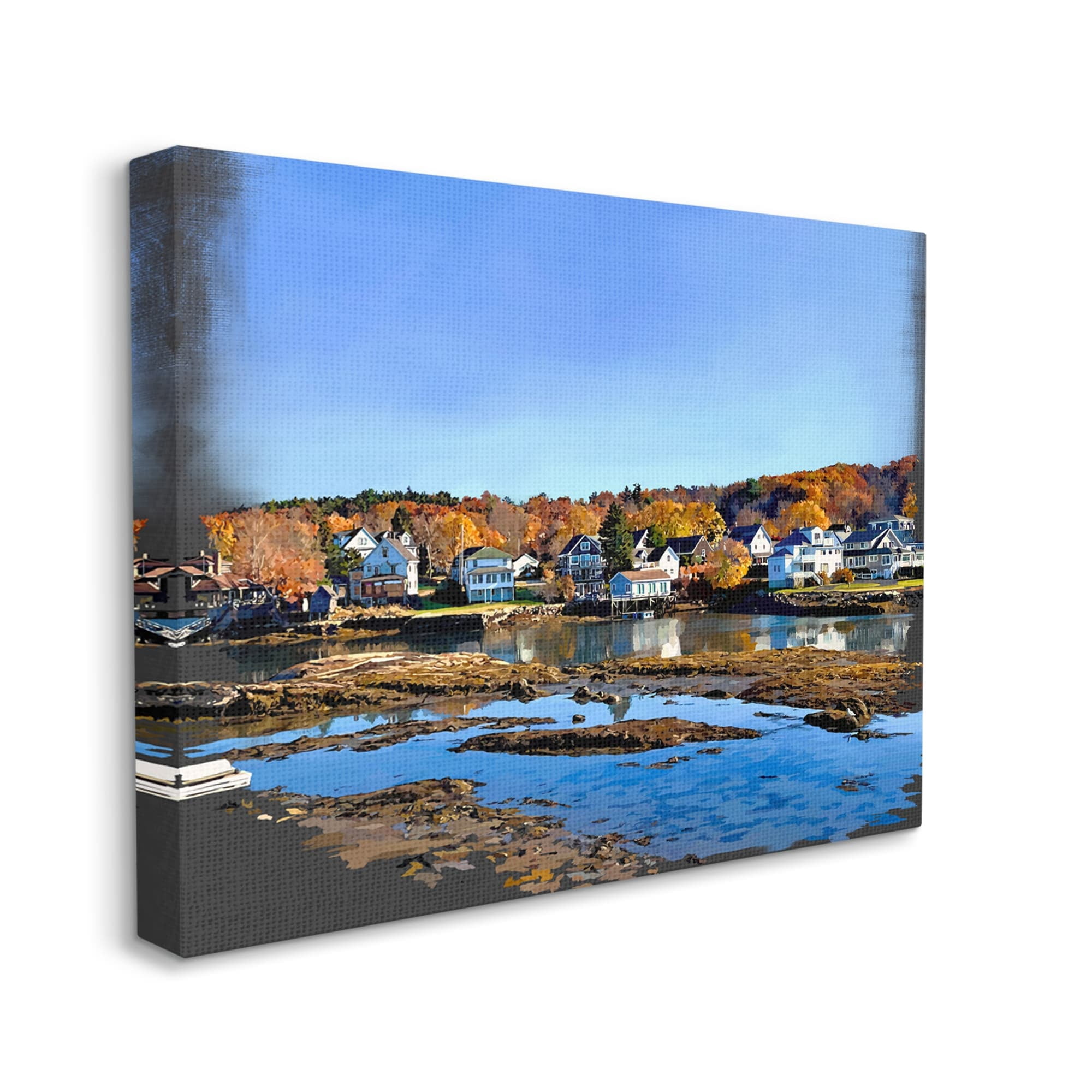 Stupell Industries Autumn Lakeside Foliage Scenery Coastal Photography Gallery Wrapped Canvas Print Wall Art