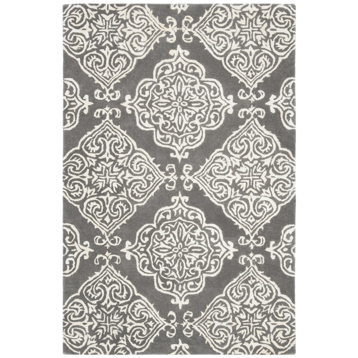 SAFAVIEH Glamour Georgene Damask Area Rug, Dark Grey/Ivory, 4' x 6'