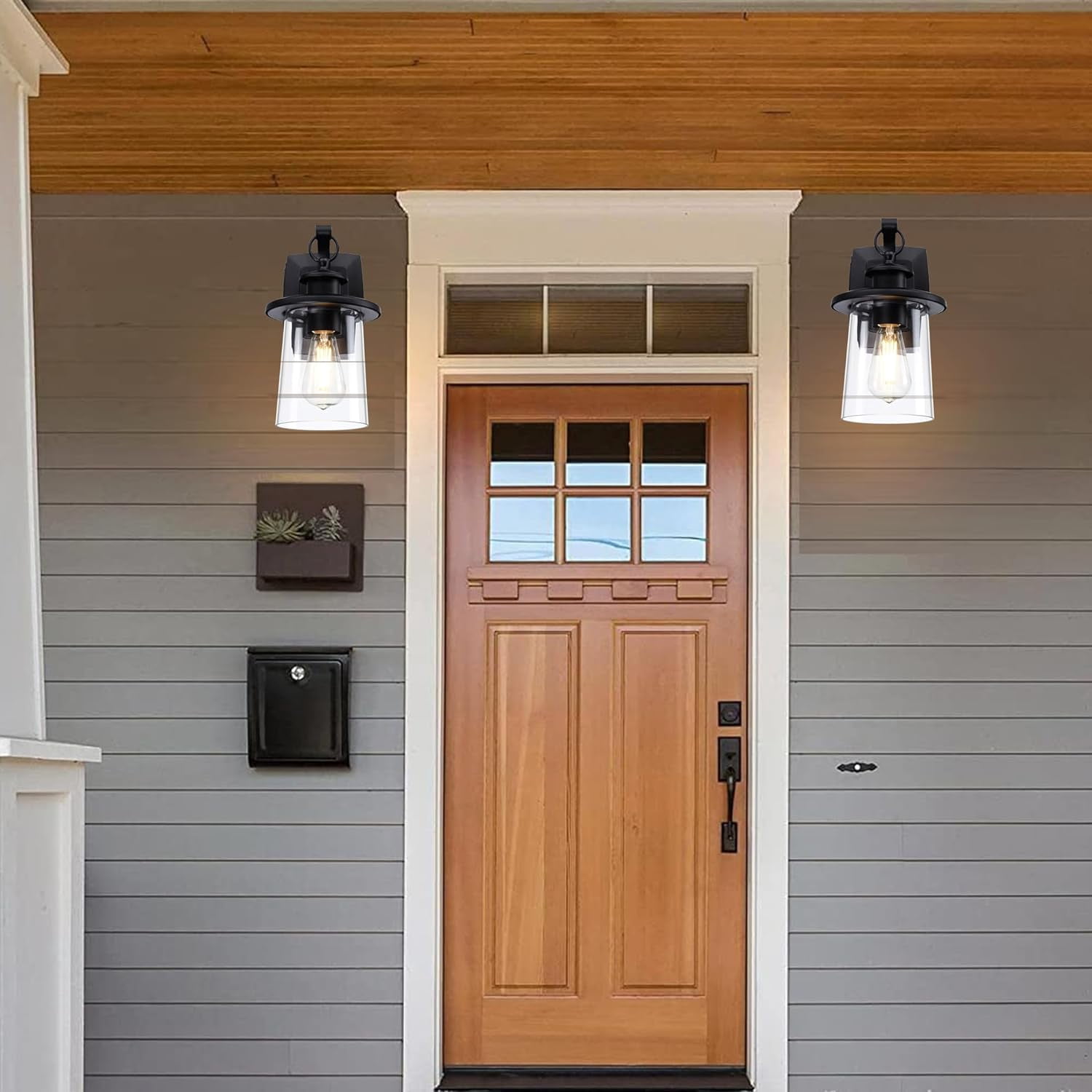 Revtronic Outdoor Wall Light w/ GFCI Outlet, Matte Black Exterior Lighting Fixture for House Patio Garage