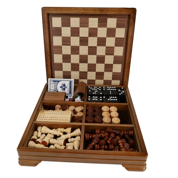 WE Games Walnut 7-Games-in-1 Combination Game Set - Chess, Checkers & more