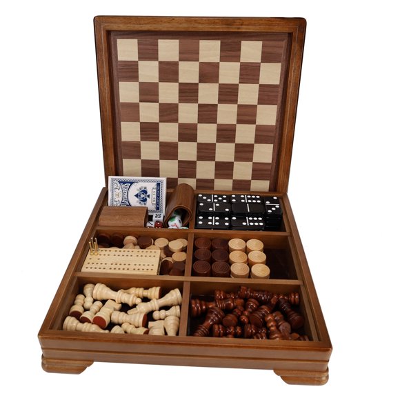 WE Games Noyer Ensemble de Jeu de Combinaison 7-en-1 - Échecs, Dames et Plus