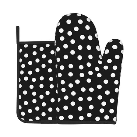 

Oven Gloves Hot Pads For Kitchen Decor Black White Polka Dots Heat Resistant 2pcs For Cooking Baking Bbq