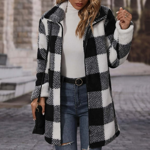 AOOCHASLIY Valentine's Day Women Coat Women's Casual Regular Loose Plaid Bubble Down Long Sleeved Plush Hooded Coat