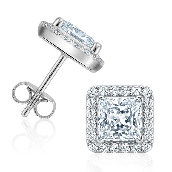 LeCalla 925 Sterling Silver CZ Halo Stud Earrings for Women, 5mm Square Cut
