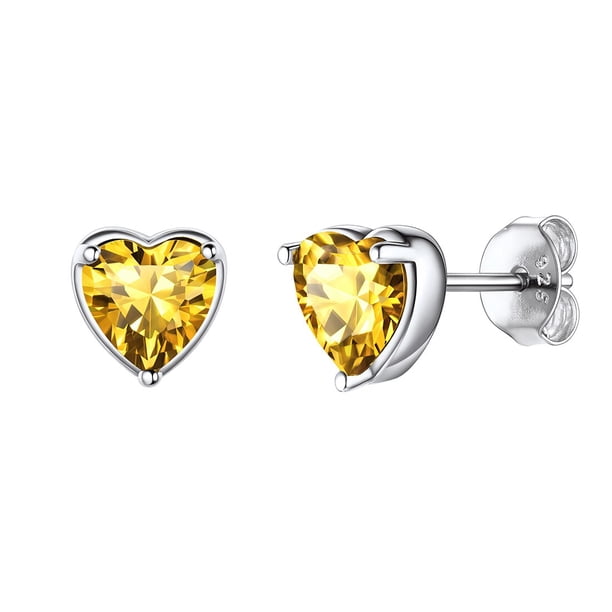 Mujer adulta 925 plata esterlina corazón piedra natal Stud pendientes cumpleaños regalo de San Valentín Suplight Jewelry exquisita