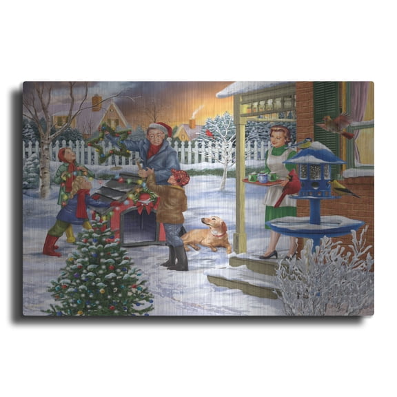 Luxe Metal Art 'Decking The Doghouse' by Bigelow Illustrations Metal Wall Art, 24" x 16"