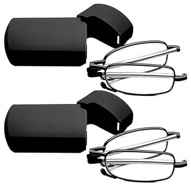 Gafas de lectura (2 pares), color negro y gris plomo, compactas, plegables, unisex. Incluye estuche.
