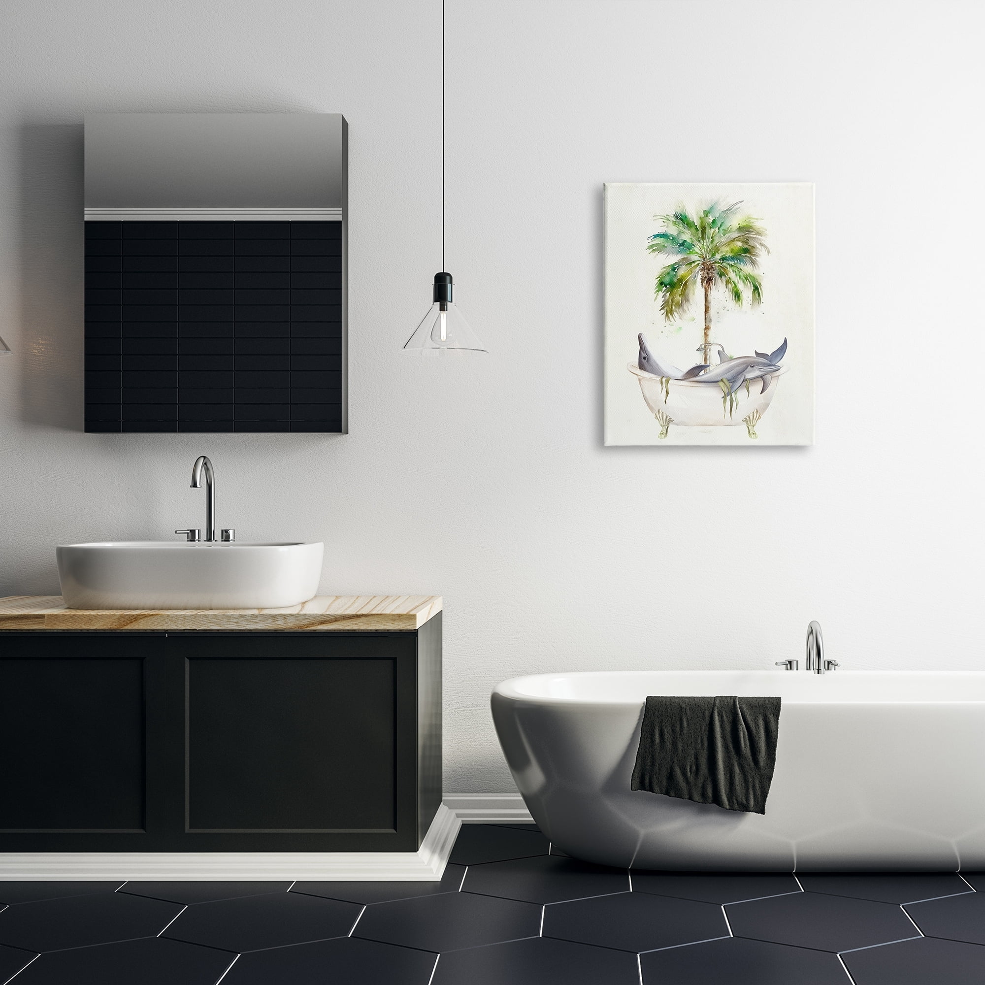 Stupell Tropical Dolphins Bathroom Tub Animals & Insects Painting Gallery Wrapped Canvas Print Wall Art
