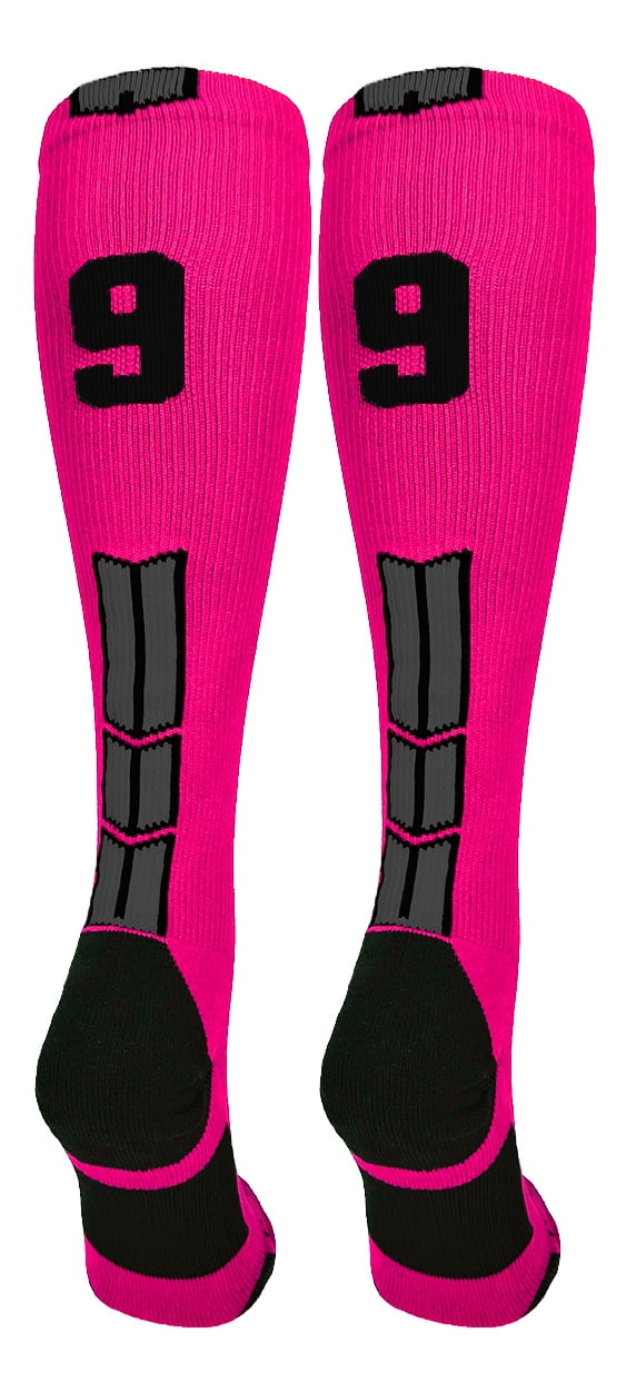 Neon Pink/Black Player Id Over the Calf Number Socks (99, Large