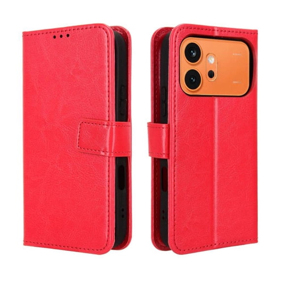 Wallet Case for Honor 600 Pro with Card Holder, PU Leather Flip Phone Case with Kickstand Magnetic Closure Wrist Strap Red