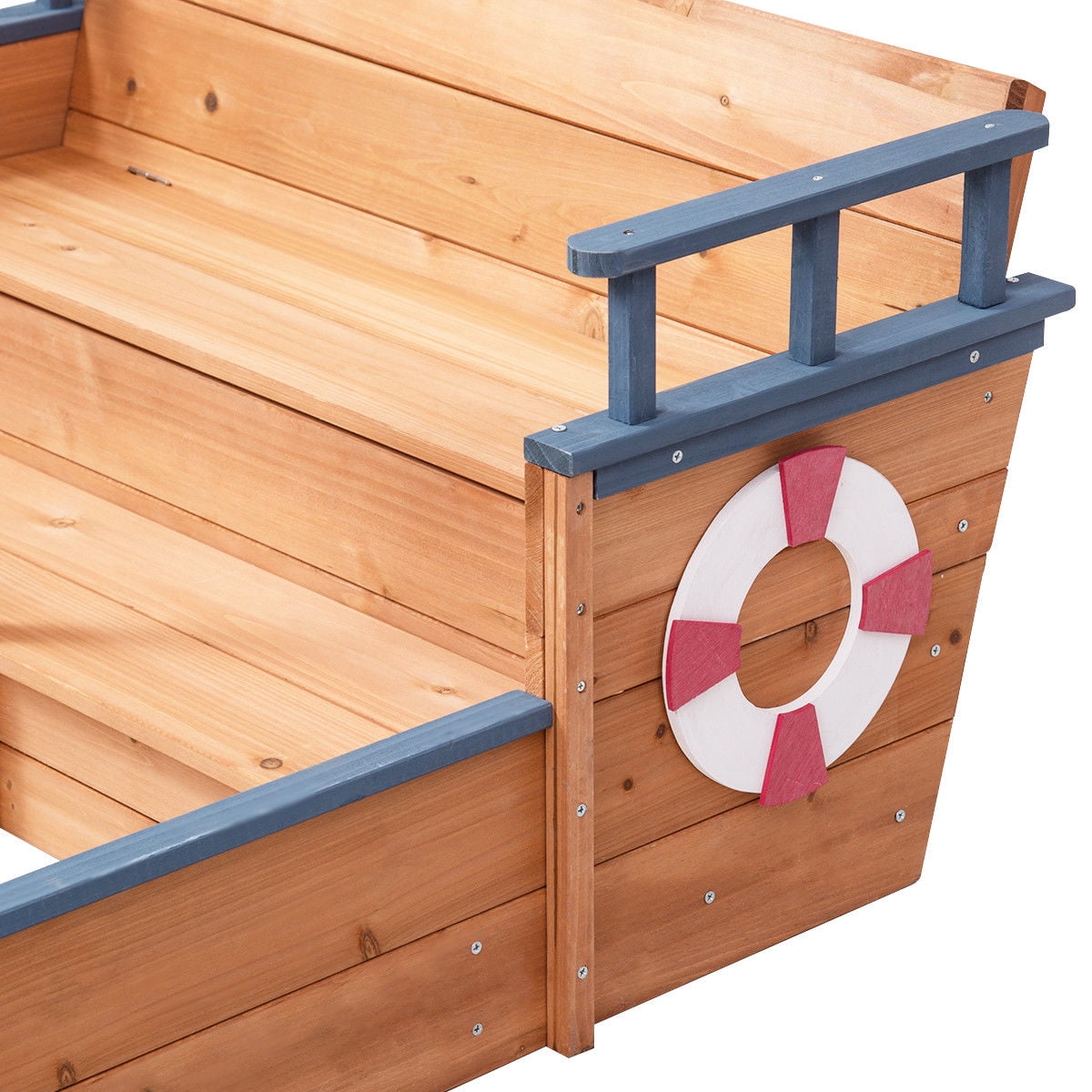Pirate Boat Wood Sandbox For Kids With Bench Seat And Flag Pirate