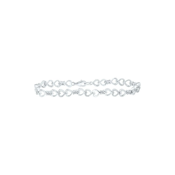 Sterling Silver Womens Round Diamond Heart Bracelet 1/8 Cttw