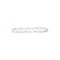 Sterling Silver Womens Round Diamond Heart Bracelet 1/8 Cttw