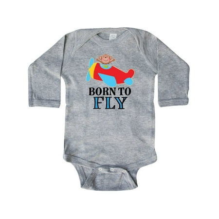 

Inktastic Boys Future Pilot Monkey Airplane Gift Baby Boy Long Sleeve Bodysuit