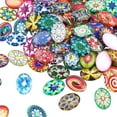 thumbnail image 1 of 100 cabujones ovalados de vidrio de 25x18 mm, mosaicos impresos de flores en colores surtidos. Ideales para la creación de collares, colgantes y joyería., 1 of 7