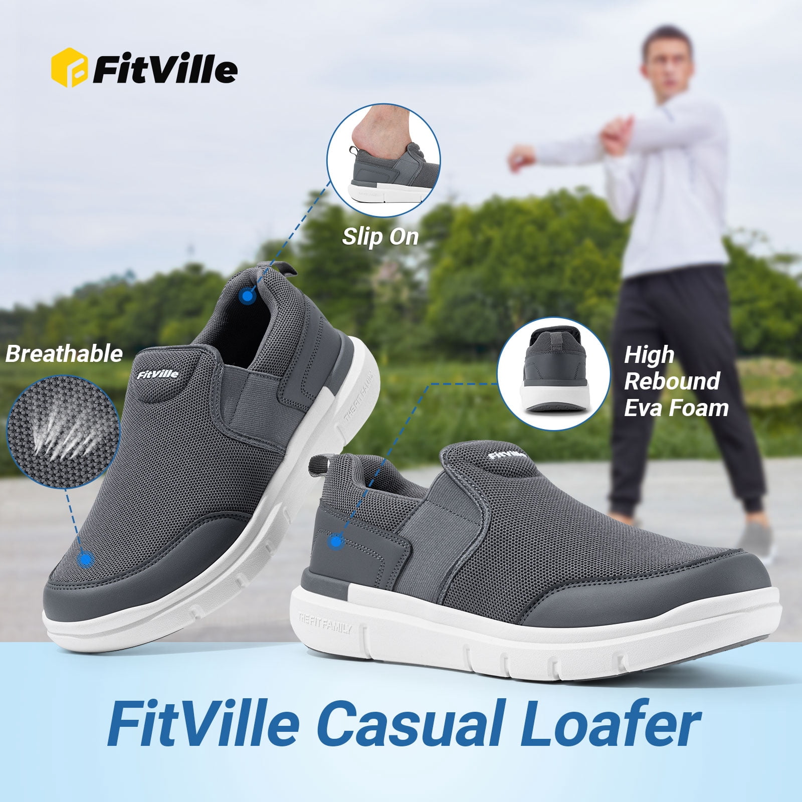 FitVille Mens Extra Wide Slip on Breathable Casual Loafers  display picture 1