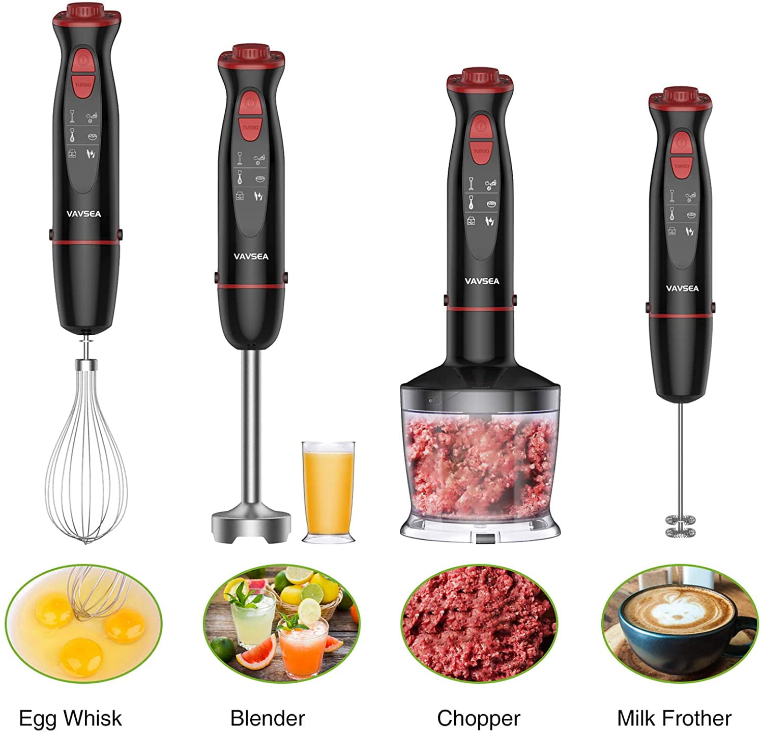 Electric Immersion Hand Blender,3-in-1 Handheld Blender Stick with Egg Whisk,Milk Frother Attachments Multipurpose Hand Blenders for Soup,Coffee Milk Foam,Sauces 