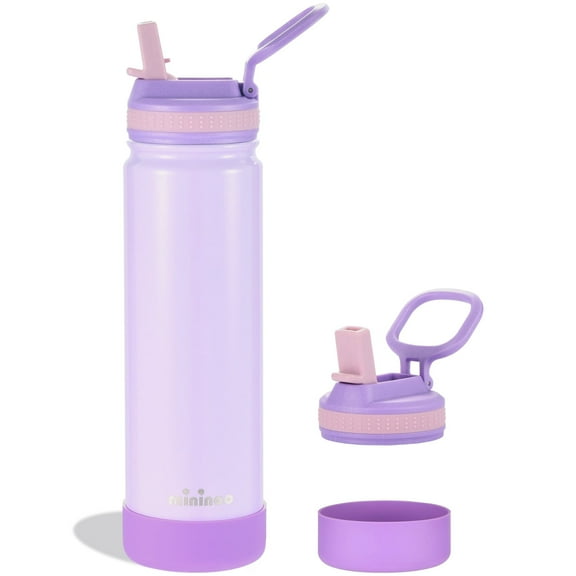 Mininoo 24 oz Insulated Stainless Steel Water Bottle with Straw Lid, Ceramic-Lined, BPA-Free, Sparkling Lavender