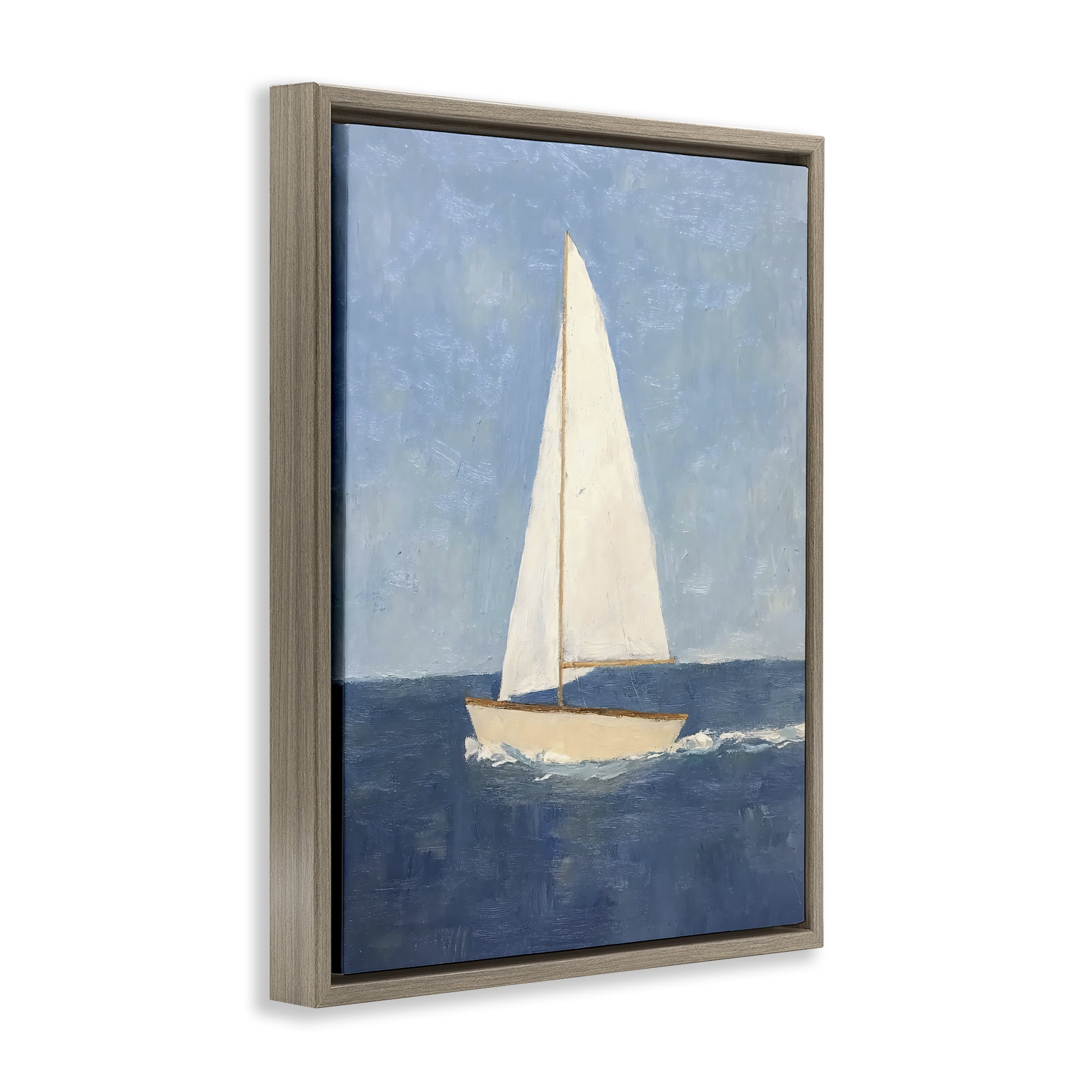 Stupell Industries Deep Blue Sail at Sea Brown Framed Floater Canvas Wall Art, design by Creative Studio