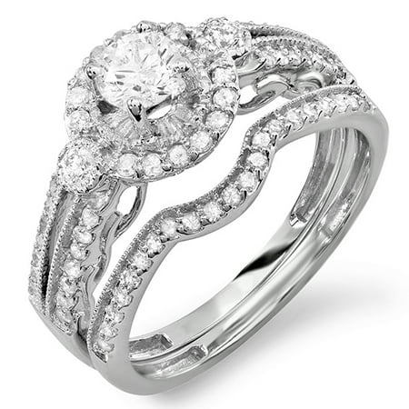 - Dazzlingrock Collection 0.98 Carat (ctw) 18k Round Cut White Diamond Bridal Halo Engagement Ring Set 1 CT, White Gold, Size 6.5