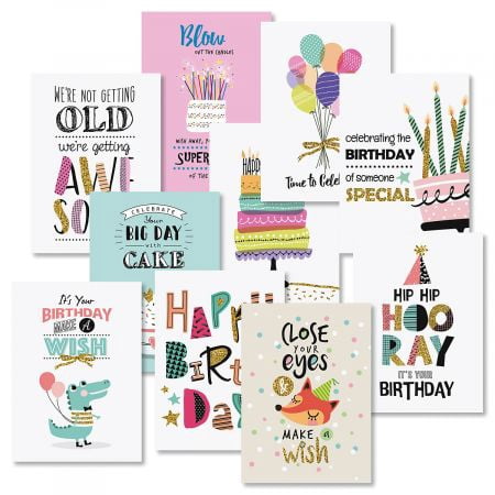 Simple Wishes Birthday Greeting Cards Value Pack - Set of 20 (10 designs), Large 5