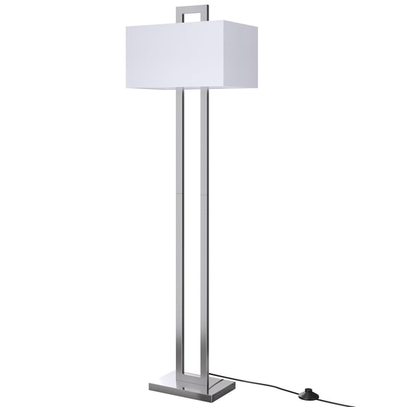 SUNMORY 68" Modern Floor Lamp for Living Room, Brushed Nickel Double Pole Tall Lamp with Rectangular Fabric Shade, Foot Switch, Standing Lamp for Bedroom Office