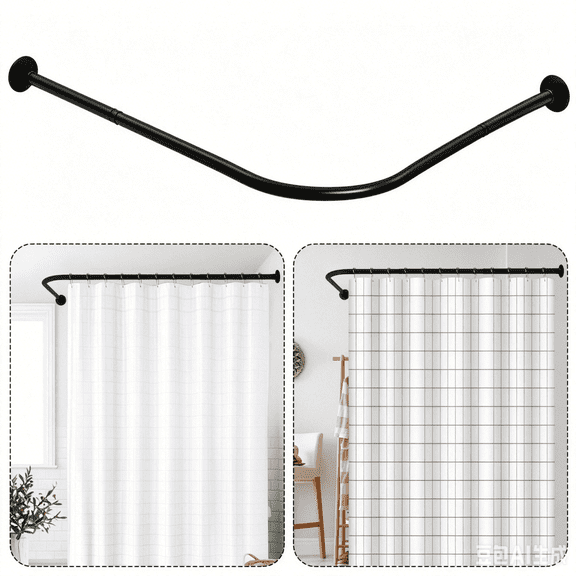 Ktinnead L Shaped Shower Curtain Rods [27''-35''] x [39''-59''] Adjustable Corner Shower Rod, 90° Black Shower Tension Rod for Bathroom Bathtub