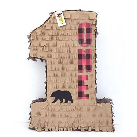APINATA4U Number One Lumberjack Pinata with Bear First Birthday Pinata 20" Tall