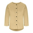 thumbnail image 6 of Fesfesfes Women's Comfy Blouses Fashion Solid Color Button-Front Long-Sleeve Round Neck T-shirt Loose Breathable Straight Hem Tee(Khaki,M), 6 of 8