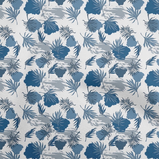 oneOone Silk Tabby Medium Blue Fabric Leaf With Abstract Texture Craft Projects Decor Fabric Printed By The Yard 42 Inch Wide