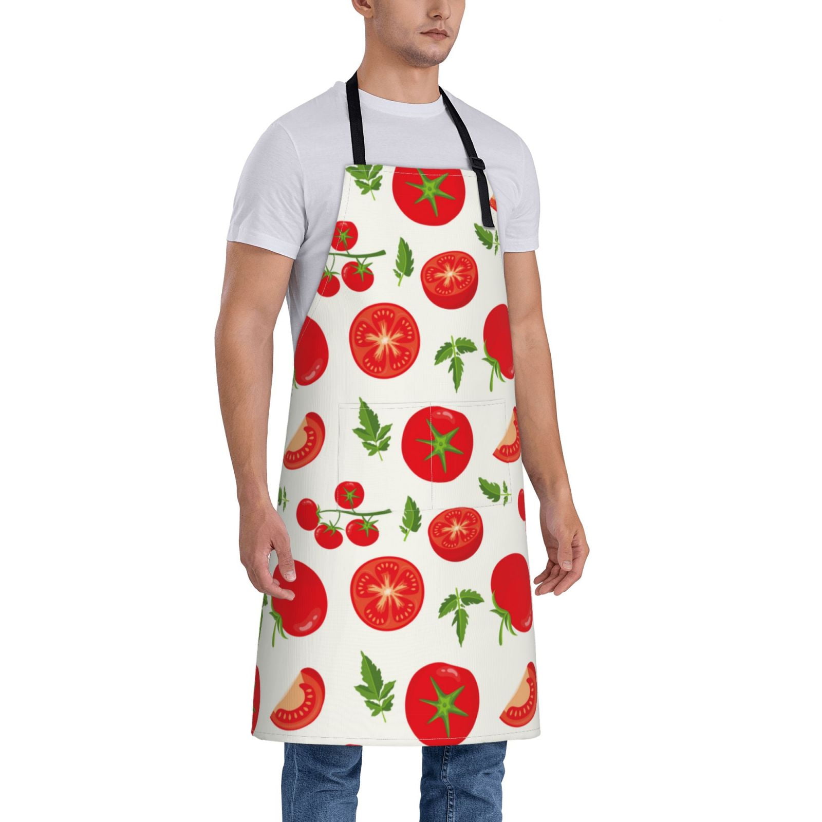 Kdxio Fresh Red Tomato Apron with Pockets Adjustable Kitchen Aprons for Men Women Waterproof Aprons for Cooking,Drawing,Crafting, Baking Household Cleaning