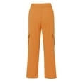 thumbnail image 6 of Jxximdong Cargo Pants for Women, Daily Elastic Waist Pockets Straight Plain Casual Pants Loose Pockets Cargo Long Trousers, Orange Womens Casual Trousers, 6 of 8