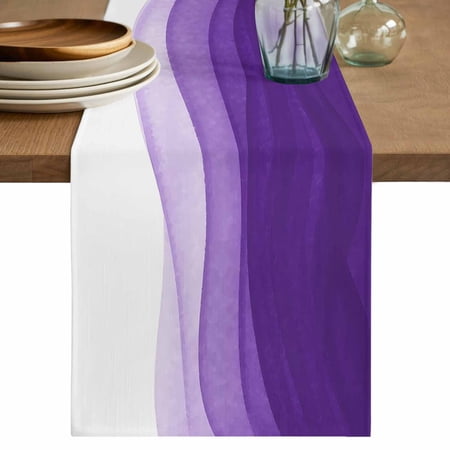 Purple Waves Table Runner 36 Inches, Ombre Abstract Art Gradient Modern Bed Runner Dresser Scarves Tabletop for Indoor Outdoor Parties/Ceremony/Banquet, 13"x 36"
