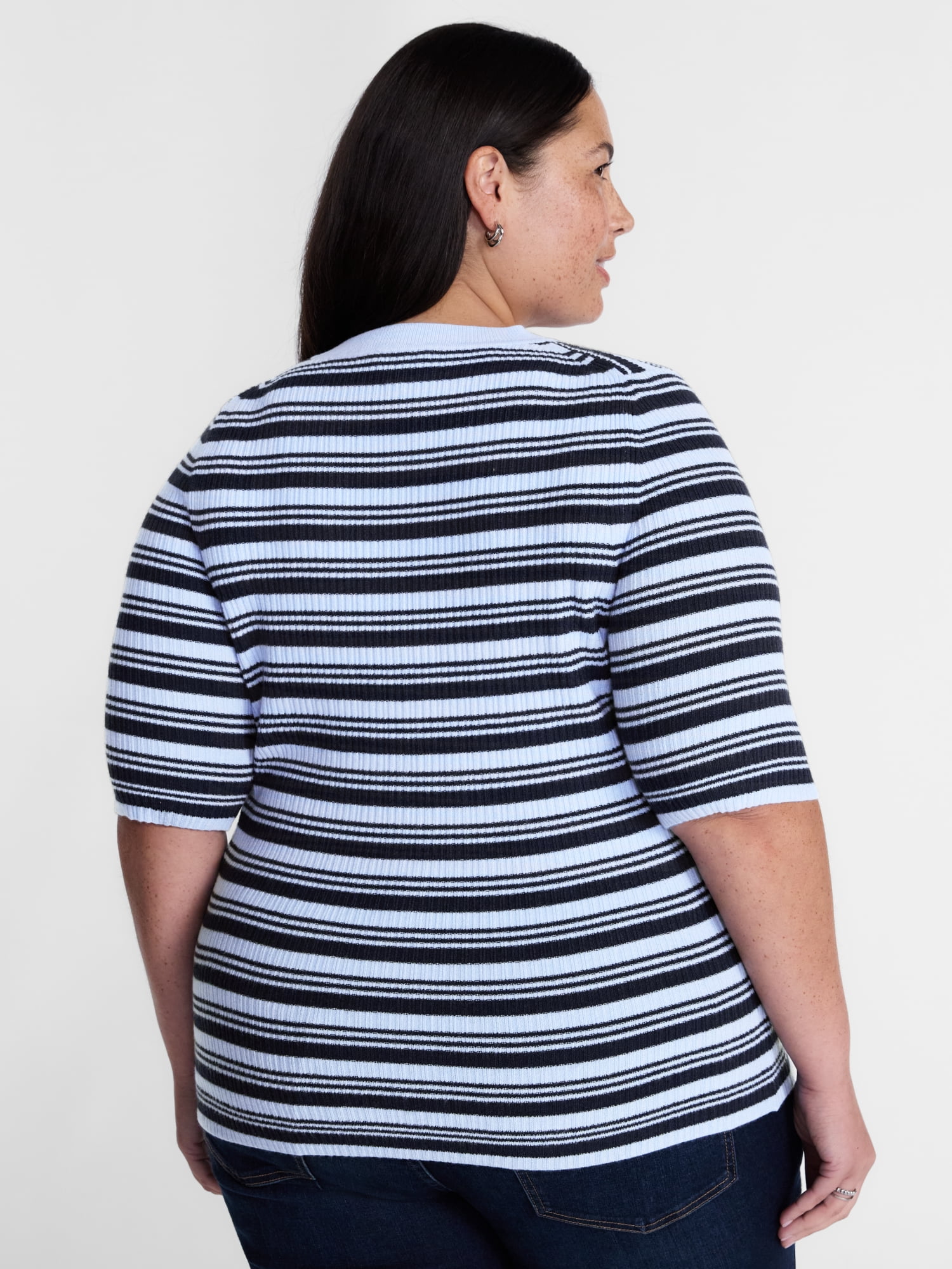 Terra & Sky Women's Plus Ribbed Henley Sweater Top with Elbow Length Sleeves, Sizes 0X-5X