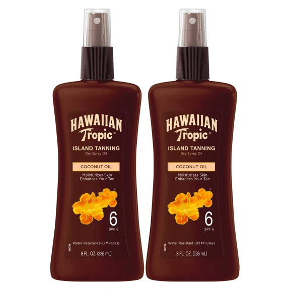 Protector solar Hawaiian Tropic Island, aceite bronceador SPF 6, 240 ml x2