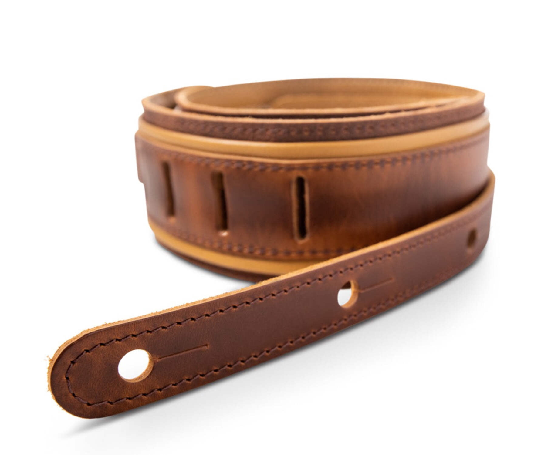 Taylor Guitars Nouveau Embroidered 2.5" Leather Guitar Strap in Brown and Butterscotch