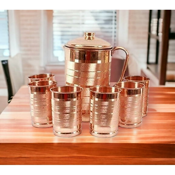 Pure Copper Jug Water Pitcher Glasses Good Health ml Set Of 7 Piece 1.5 L & 300ml