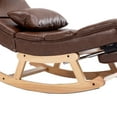 thumbnail image 6 of Accent Rocking Chair, PU Upholstered Rocker Recliner with Footrest and Headrest Pillow, Modern Living Room Chair with Wooden Base and Thicken Seat Cushion, Brown, 6 of 7